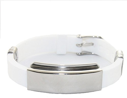 Sportliches Premium Energy Bionic Negative Ionen Kautschuck Magnetarmband Energetix 4you 607 Wings weiß gravierbar poliert Breite 10 mm Größe S - XL mit Schmuckbeutel