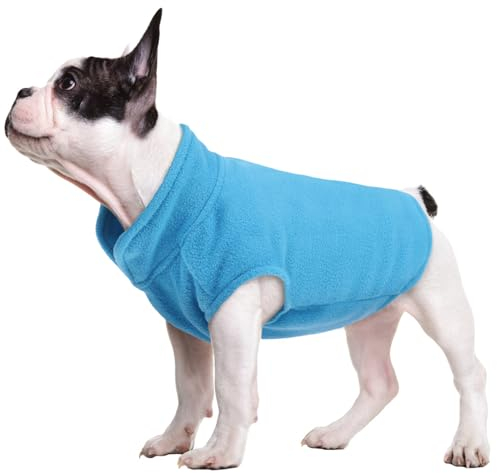 FUAMEY Hunde-Fleece-Weste, warmes Sweatshirt, Welpen, dehnbarer Pullover, Hunde-Rollkragenmantel, Winterjacke mit Leinenloch, Hunde-Dackel-Pullover, Yorkie-Kleidung für kleine, blau, Größe S