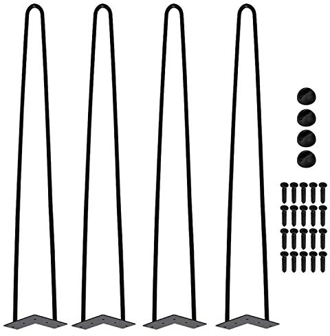 Lospitch 61CM Haarnadel Tischbein 2 Streben, 4X Hairpin Leg Möbelbein Haarnadelbeine aus Metall, DIY Tischzubehör für Esstisch Couchtisch Schreibtisch, Schwarz