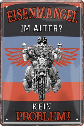 schilderkreis24 Blechschilder Kollektion 20x30cm – Lustige & kraftvolle Motorradsprüche: Deko für Biker und Geschenkideen für Motorradfans (EISENMANGEL im Alter? Kein Problem)