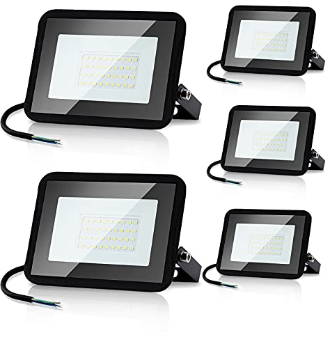 SWANEW Projecteur LED Extérieur 20W, 1700LM Spot LED 3000K Blanc Chaud, IP66 Étanche Lampe de Sécurité (5PCS Sans Prise)