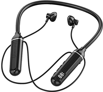 Neckband Wireless Bluetooth Headphone, Stereo Sport Earphone In-Ear with Battery Level Display, 100H Playtime, Support Memory Card, Soft Wireless Earbuds Lightweight for Running Fitness Hiking Black