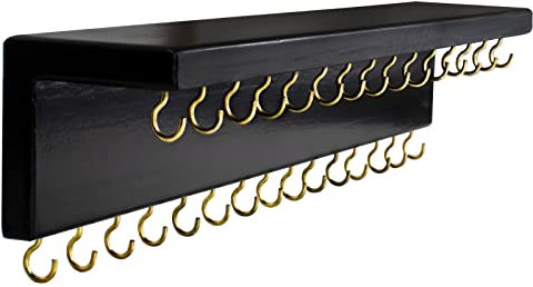 SANY DAYO HOME Halskettenhalter, Schmuck-Organizer mit 30 Haken, 38,1 x 7,62 x 10,2 cm, Wandhalterung, rustikales Kiefernholzregal für Halsketten, Haarschleifen, schwarz