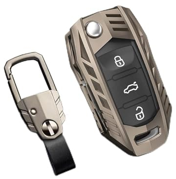 CSHU Metallschutz Autoschlüssel Hülle Schlüsselanhänger Ring Schlüsseltasche, passend für VW Volkswagen Polo Bora Tiguan Passat Golf 6 Lavida Scirocco,C Grau
