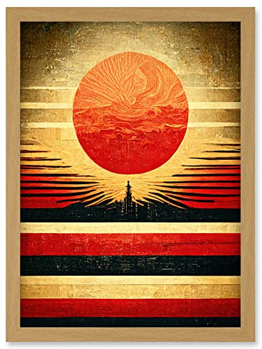 Doppelganger33 LTD Tokyo Sunrise Minimalist Industrial Red Black Artwork Framed Wall Art Print A4