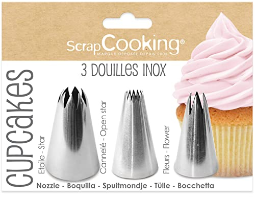 ScrapCooking - 3 Douilles Pâtisserie pour Cupcakes - Douilles en Inox Qualité Professionnelle - Embouts Poches à Douille - Décoration Gâteau Dessert - 1833