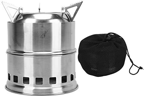 mumisuto Réchaud De Camping, Réchaud à Bois Extérieur, Barbecue Léger en Acier Inoxydable, Réchaud à Charbon De Bois, pour la Randonnée, Le Pique-Nique, la Chasse, la Pêche, Les Voyages(Round)