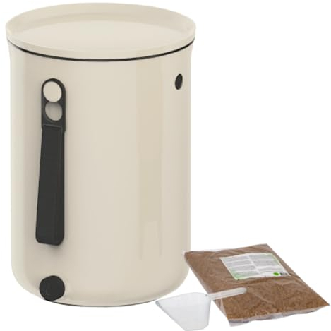 Natursache I Bokashi Eimer - Nachhaltige Abfallverwertung in der Küche - mit Bokashi Ferment und effektiven Mikroorganismen - Geruchlos & Umweltfreundlich! (Cream)