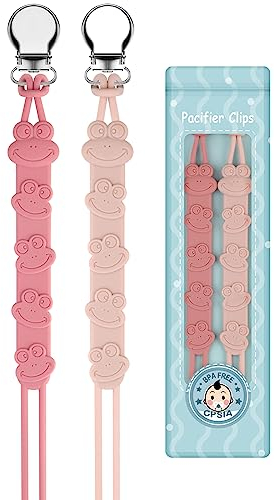 Yolnkos Catenella Portaciuccio Silicone Rana Ciuccio Clips Catena Succhietto per Ragazzi Ragazze Regalo per Baby Shower 2Pazzi(Rosa)