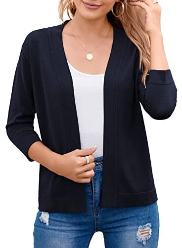 TASAMO Vintage Sweater 3/4 Sleeve Elegant Bolero Shrugs for Women(Large,Navy Blue)