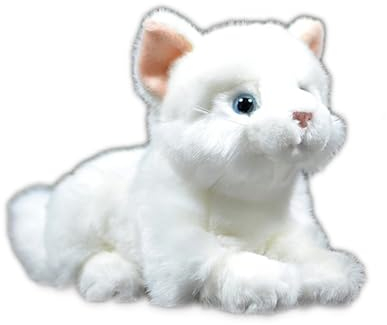 lilizzhoumax Weiße Katze plüschtier 25cm/10”, Simuliertes Tier Katze Plüschtier, Kawaii Katze Kuscheltier Stofftiere Realistische Katze Spielzeug für Wilde Tiere, Geschenk für Freunde und Kinder
