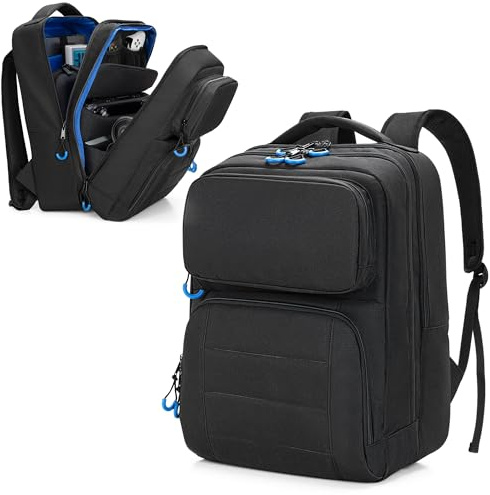 PGmoon Tragerucksack kompatibel mit Steam Deck, Reisetasche mit separatem Spielkartenhalter, Multi-Taschen für Game-Headset, Dockingstation, Controller und mehr (patentiertes Design), Schwarz,