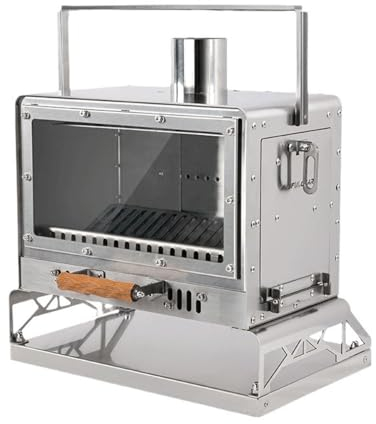 BDJSN Tragbarer Camping-Zeltofen, Kamin-Feuerregal, Tisch-Holzofen, Grill-Edelstahl-Kochofen Zum Heizen, Erwärmen, Camping, Eisfischen, Grillen, Wandern
