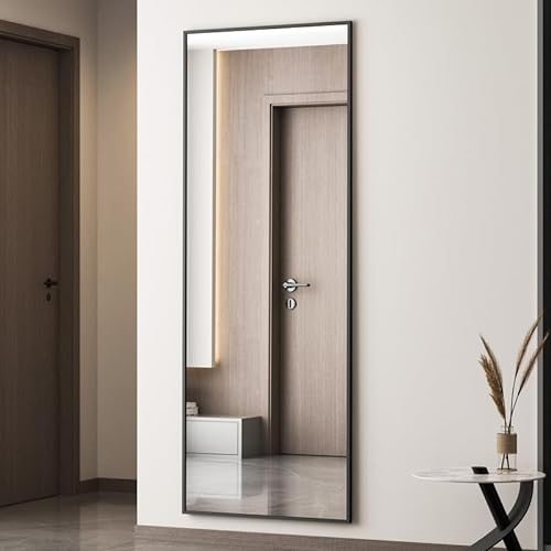 Boromal Ganzkörperspiegel Wand 40 x 140 cm Standspiegel Ganzkörperspiegel mit Schwarz Metallrahmen HD großer Spiegel Wandspiegel mit Haken für Schlafzimmer, Wohnzimmer, Badezimmer