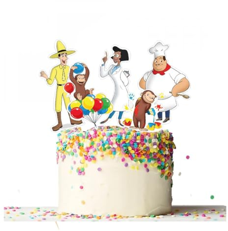 Cake Topper Picks con cartoncino sagomato 5pz personaggio a scelta per compleanno ed eventi di ogni genere elementi decorativi decorazioni per dolci (Curioso come George)