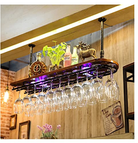KOHARA Retro Bar Weinglas-Aufhänger, Deckendekorationsregal, Umgedrehtes Weinregal, Geschirr-Hängeregal, kreative Neonlicht-Dekoration, schwimmendes Regal (Farbe: B, Größe: 100 x 28 x