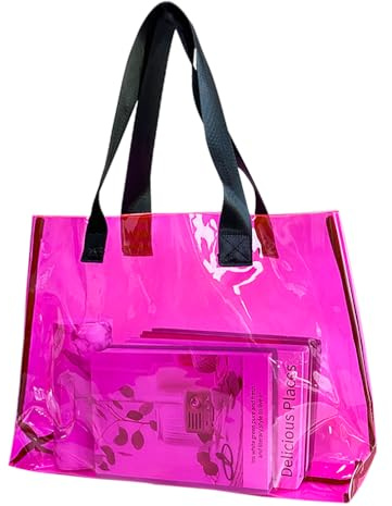 TotePrint Rosa Große Klare Tote Bag-Vielseitig, Wasserdicht, Fleckenbeständig, Transparente Schulter Tote Bag, Arbeit Schulter (Rosa)