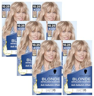 Schwarzkopf Blonde Aufhellende Farbe 10.25 Helles Erdbeerblond (6x x 142 ml), Haarfärbemittel für Öl-aktiviertes Haare Aufhellen um bis zu 4 Stufen, mit HaptIQ System, ohne Gelbstich