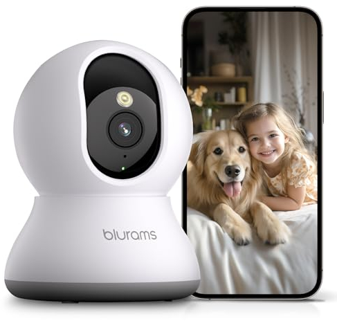 blurams Telecamera Wi-Fi Interno,2K Videocamera Sorveglianza,Rotazione a 360°,Visione Notturna, Rilevamento di movimento/suono,Audio Bidirezionale Compatibile con Alexa (Telecamera+64g Scheda)
