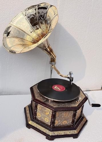 Orca International Co.Gramophone Phonograph Record Player Original Working Wooden Brass Turntable 8GP