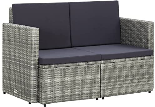 BUKSCYJS Sofas,Gartensofas,Schlafsofas,Gartenmöbel,2-Sitzer-Gartensofa mit Auflagen Grau Poly Rattan für Hinterhöfe, Terrassen, Pools, Balkone, Veranden oder Gärten