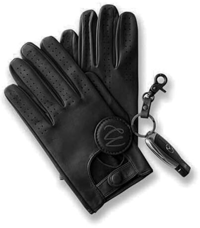 COLOURLINX Herren-Lederhandschuhe zum Autofahren, Chauffeur-Stil, Vintage-Retro-Stil, ungefüttert, Auto-Handschuhe, weiches echtes Lammfell, hochwertige Lederhandschuhe, Schwarz , L