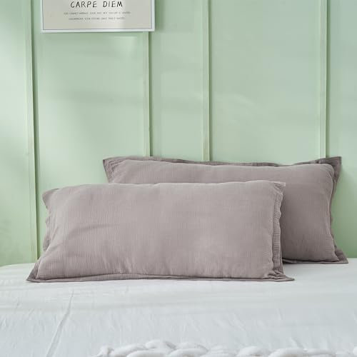Simple&Opulence Musselin Kissenbezüge 40×80cm Baumwolle, Kissenbezug Extra Weich und Atmungsaktiv mit Umschlagsverschluss 2-Pack, Kaffee Grau