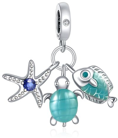 Simphman Summer Ocean 925 Sterling Silver charm bangle starfish turtle fish para pulseras y collares Cadeaux para mujeres, niños, familia y amigos