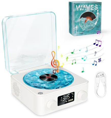 The Waves Vinyl Record Player with RGB Light, 2025 New Home Audio Record Players, 3 Mode Stereo Sound Sleep Aid with 4 Sounds of Nature, Portable Waves Vinyl Speaker with BT, TF, AUX Mode