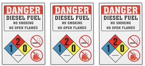 PATIKIL Warning Sign, 3 Pack 7x10 Adhesive Labels Danger Diesel Fuel Stickers No Smoking Signs