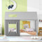 Kinderbett 90 x 200 cm, Kinderbett in Hausform, Einzelhaus-Flachbett mit Dach und Fenster, Hausbett für Kinder, Kiefernholz (Grau)