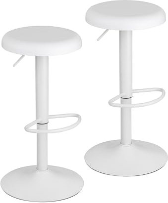 Baroni Home Drehhocker ohne Rückenlehne, höhenverstellbar, aus PP Sitz und Stahl, für Esszimmer, Küche, Bar, leicht und einfach zu bewegen, 35x35x55-76 cm, Weiß, 2 Stück
