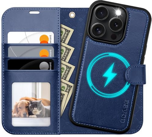 OCASE for iPhone 16 Pro Case, Detachable 2 in 1 PU Leather Wallet Case with RFID Blocking, Wireless Charging, Card Holders, Kickstand, Shockproof Removable Phone Cover, Blue