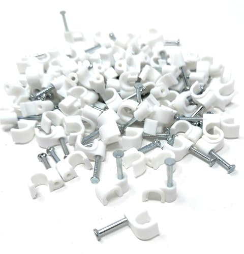 100 Stück runde Kabelclips mit Nägeln – langlebig & vielseitig – ideal für Kabelmanagement (Weiß, 10 mm)