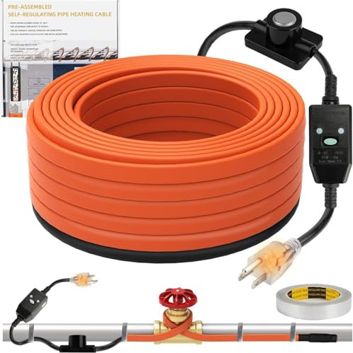 Nastro termico per tubi dell'acqua con termostato 24M, cavo riscaldante autoregolante con protezione antigelo Cavo riscaldante per tubi dell'acqua per tubi in metallo e plastica 220V 5W/M