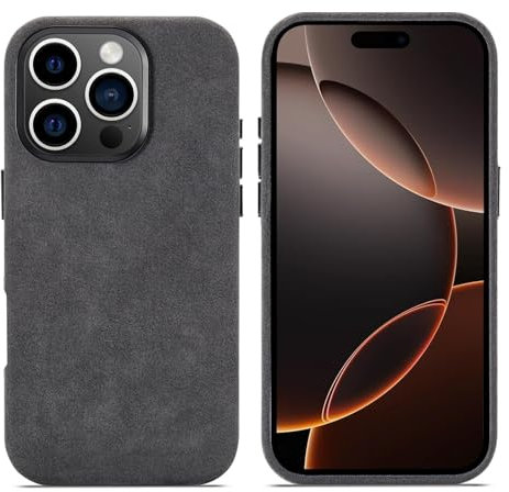 ETALYAN Alcantara case Compatible with iPhone 16 Pro,Handmade Half-Wrapped Synthetic Suede Cover, Compatible with Mag-Safe Wireless Charging (Black, iPhone16 Pro)