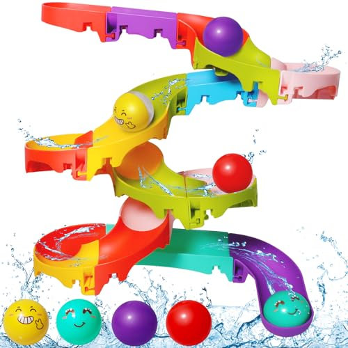 Jovicos Kids Bath Toys, Track Game Shower Water Toys, DIY Slide Track Bath Toys with Suction Cups, Bathtub Toys for Kids Bath Time, Gift for for 3 4 5 6 Year Olds Boys Girls