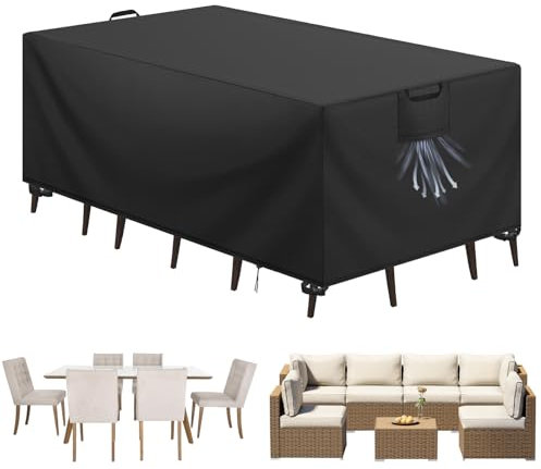Aujink Funda Mesa Exterior Impermeable, Funda para Muebles de Jardín, Cubierta para Muebles de Jardin Tela Oxford 420D Anti Viento Anti UV Funda Protectora Mesa Exterior, Negro,150x90x75cm