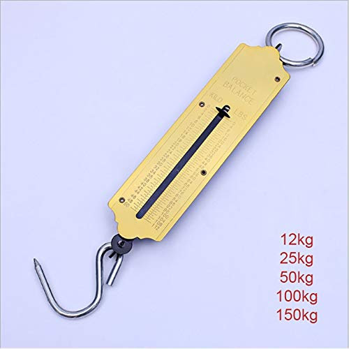 HXZJUIKL 12kg 25kg 50kg 100kg 150kg Bilancia per Bagagli Bilance da Viaggio per la Pesca Bilance meccaniche con Gancio sospeso Pesatura Portatile Misurazione precisa,Argento-100kg