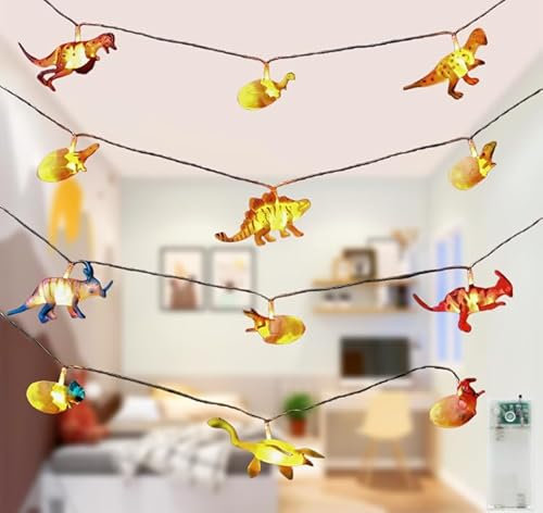 Lichterkette Innen, Dino Lichterkette Batterie, Kinderzimmer Deko Junge,3.5 M 12 LED Dino Toys, Kinder Lichterketten für Bett Hausbett Junge Mädchen Deko Kinderzimmer