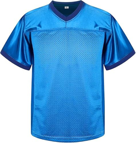 RE-HUO Youth Blank Football Jersey Athletic Football Practice Jersey Hip Hop Sports Shirt for Kids(M, Blue)