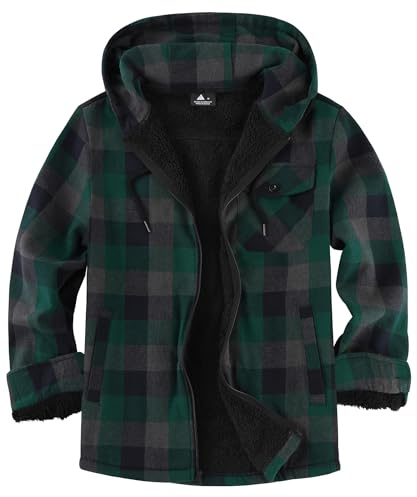 JACKETOWN Holzfällerjacke Herren Gefüttert Hemdjacke Herren mit Kapuze Kariertes Jacke Männer Reißverschluss Flanelljacke Sherpa Jacke Trekking Winterjacke Thermohemd Outdoor