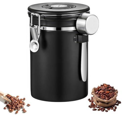 DEECOZY Kaffeedose Luftdicht 1,8L, Kaffeebohnenbehälter mit Auslassventil, Kaffeebohnen Behälter aus Edelstahl mit Schaufel, Kaffeedosen Zur Aufbewahrung von Kaffeebohnen, Tee, Nüssen, Gewürzen usw