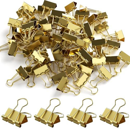 Foldback Klammern 100 Stück Gold Binderclips 19mm Papierklammern | Stabile und Wiederverwendbare, Metall Foldback Klammern Klein, Foldback Klammern Set für Briefpapier, Papier, BüRobedarf