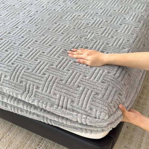 Mateju Weiches Fleece Spannbettlaken Verdickter Jacquard Winter Flauschige Warme Plüsch Elegant Spannbetttuch Boxspringbett Bequem Bettlaken Elastisches für Hohe Matratze (Grau 1,200x200cm)