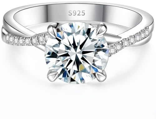 FreeKitee Moissanite Engagement Ring for Women, 2CT D Color VVS1, 925 Sterling Silver with 18K White Gold Plated, Twisted Moissanite Wedding Ring, Anniversary Promise Ring with Gift Box, Size 4.5-9