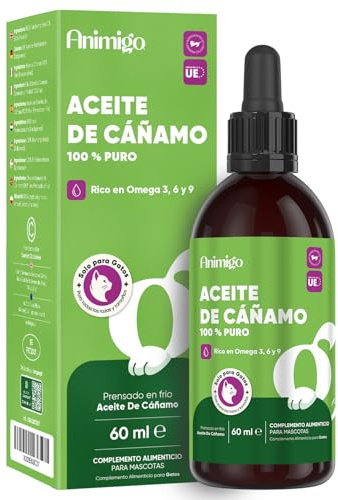 Hemp Oil for Cats 60ml - Pure, Natural & Cold-Pressed - Cat Calming Products for Loud Noises, Car Rides & Home Alone - Rich in Omega 3, 6 & 9 - Cat Calmer for Skin, Coat, Bones & Joints