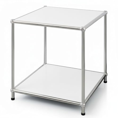 KARAT Metallregal Weiß – Kompaktes Regal mit 2 offenen Ablagen (B40×T40×H46 cm) – Pulverbeschichtetes verchromtes Stahlgestell – Vielseitig nutzbar - Concept Epure MK-012
