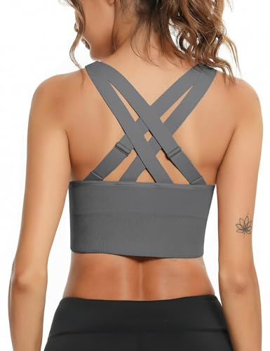 Litherday Reggiseno Sportivo Donna Supporto Medio Yoga Grigio L