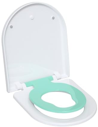 TODOT Abattant WC Familial Forme en D, Lunette de Toilette avec Siège Enfant Magnétique, Frein de Chute et Charnière Réglable, Siège de Toilette pour Adultes et Enfants, Démontage Rapide - Vert